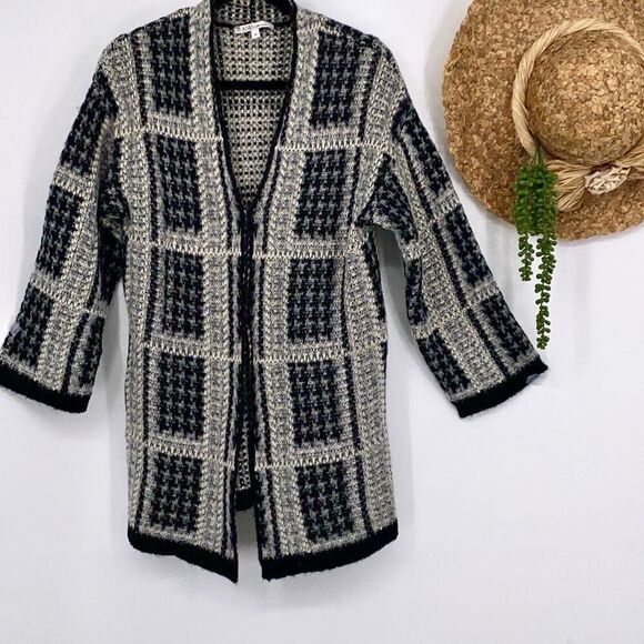 Anis Collection M Metallic V-Neck Long Cardigan Jacket Mohair Blend Black Grey G - Picture 1 of 11